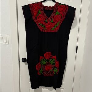 Embroidered Black and Red Floral Dress